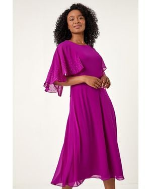 Roman Petite Hotfix Embellished Back Cape Dress - Pink