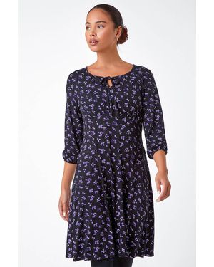 Roman Petite Petite Ditsy Floral Stretch Tea Dress - Blue