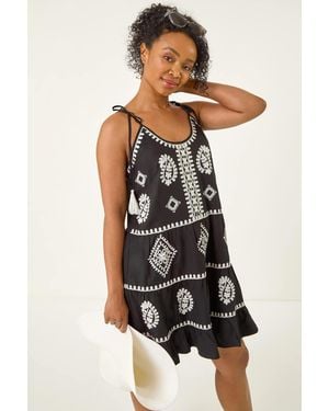 Roman Petite Strappy Trim Detail Tiered Dress - Black