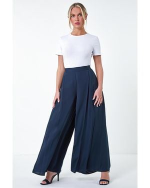 Roman Petite Pleat Side Wide Leg Trousers - Blue