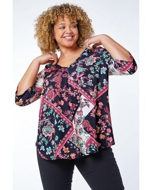 Roman Curve Tile Print Tunic Top - Multicolour
