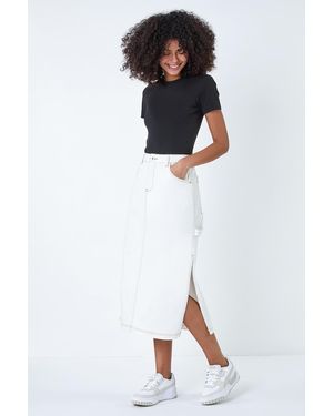 D.u.s.k Cotton Denim Side Split Midi Skirt - White
