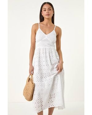 Roman Petite Broderie Strappy Maxi Dress - White
