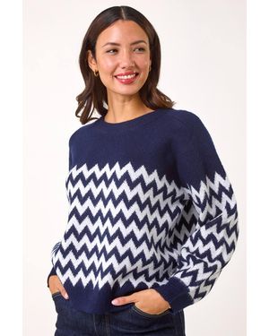 Roman Zig Zag Knitted Jumper - Blue