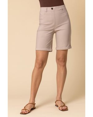 Roman Elastic Waist Turn Up Stretch Shorts - Natural