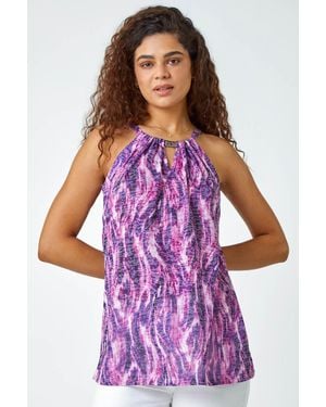 Roman Abstract Print Halter Neck Top - Purple