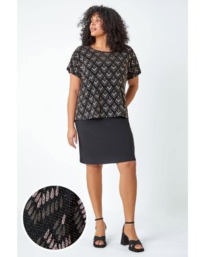 Roman Curve Glitter Embellished Contrast Stretch Shift Dress - Multicolour