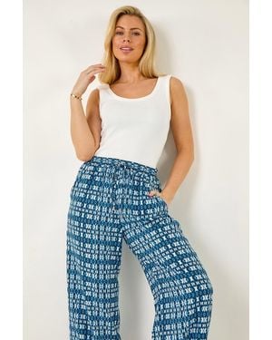 Roman Petite Aztec Wide Leg Trouser - Blue