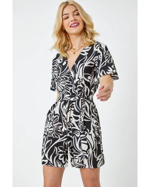 D.u.s.k Graphic Print Belted Wrap Playsuit - White