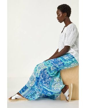 Roman Patchwork Shimmer Tiered Maxi Skirt - Blue