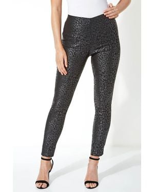 Roman Animal Print Full Length Stretch Trousers - Black