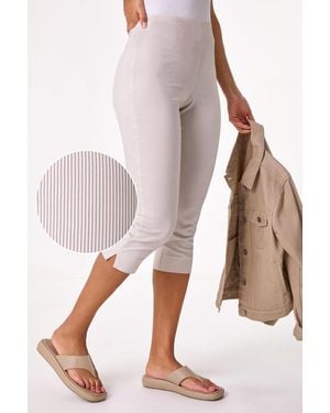 Roman Striped Cropped Stretch Trouser - Pink