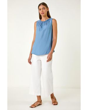 Roman Elasticated Neck Vest Top - Blue