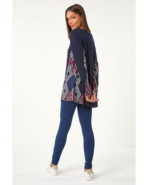 Roman Side Printed Stretch Tunic Top - Blue