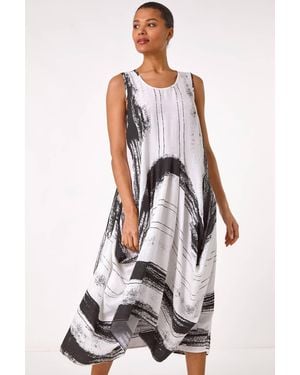 Roman Abstract Print Bubble Midi Dress - White