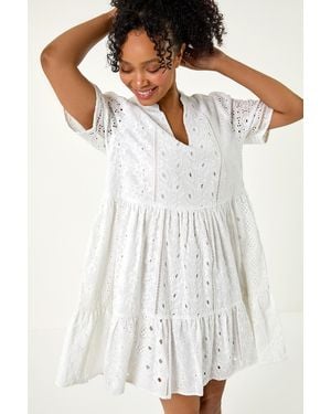 Roman Petite Cotton Broderie Frill Hem Dress - White