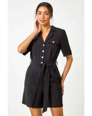 Roman Textured Tie Waist Playsuit - Blue
