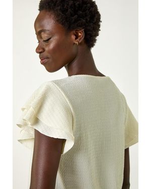 Roman Textured Frill Sleeve T-Shirt - White