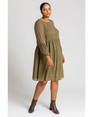 Roman Curve Chiffon Spot Smock Dress - Natural