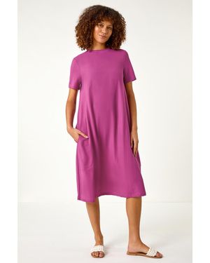Roman Plain Stretch T-Shirt Dress - Pink