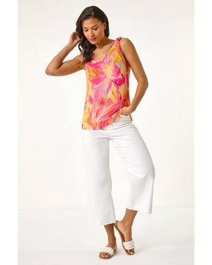 Roman Abstract Print V-Neck Cami Top - White