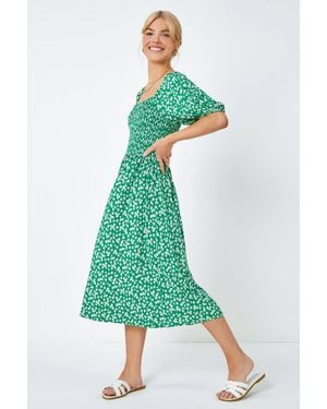 D.u.s.k Ditsy Floral Print Shirred Dress - Green