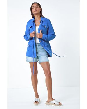 Roman Textured Tie Waist Shirt Jacket - Blue