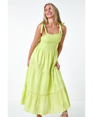 Roman Petite Cotton Broderie Tiered Maxi Dress - Yellow