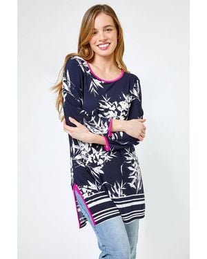 Roman Petite Floral Contrast Trim Tunic Top - Blue