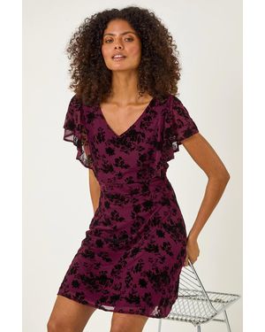 D.u.s.k Floral Print Angel Sleeve Mini Dress - Purple