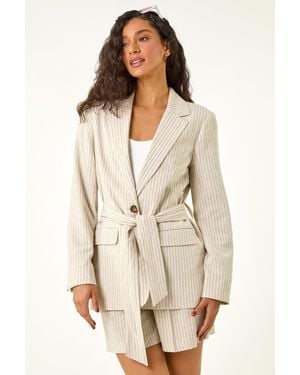 D.u.s.k Stripe Tie Belt Blazer - Natural