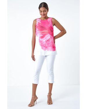 Roman Floral Print Double Layer Vest Top - Pink
