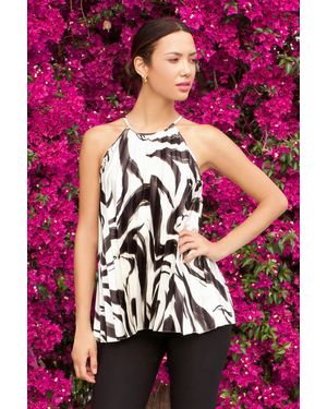 Roman Swirl Print Pleated Halterneck Top - White