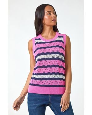 Roman Petite Stripe Knitted Vest - White