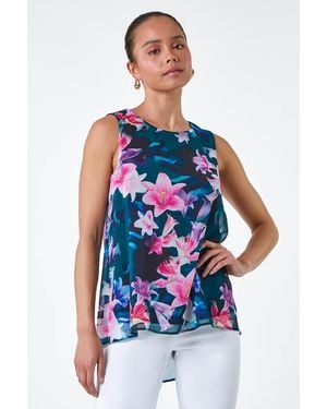 Roman Petite Sleeveless Floral Print Top - Blue