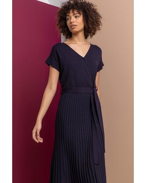D.u.s.k Belted Wrap Pleated Knit Dress - Blue