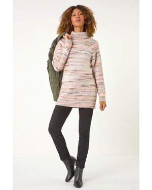 Roman Spacedye Roll Neck Tunic Jumper - Natural
