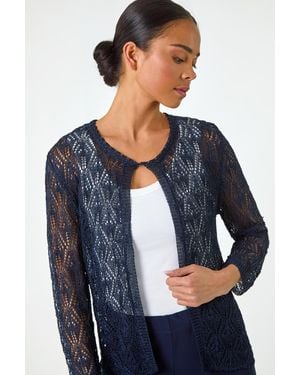 Roman Petite Pointelle Knit Cardigan - Blue