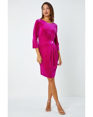 Roman Velvet Side Twist Diamante Stretch Dress - Pink