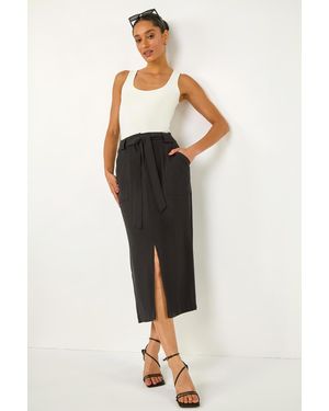 D.u.s.k Belted A-Line Midi Skirt - Black