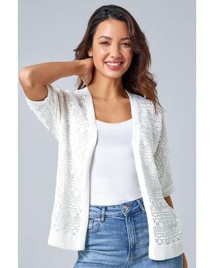 Roman Stitch Detail Knit Cardigan - White