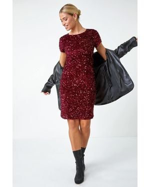 D.u.s.k Velvet Sequin Embellished Shift Dress - Red