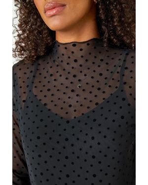 D.u.s.k Polka Dot Print Mesh Midi Stretch Dress - Grey