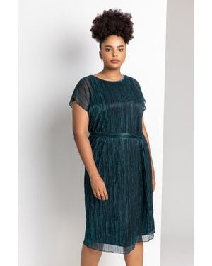 Roman Curve Metallic Plisse Midi Dress - Multicolour