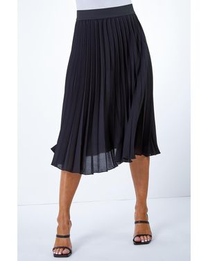 Roman Petite Pleated Elastic Waist Midi Skirt - Black