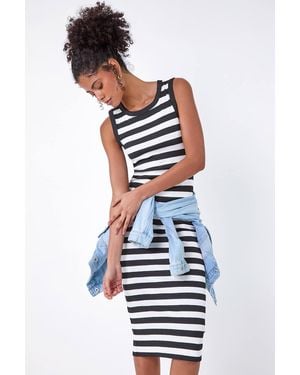 D.u.s.k Ribbed Stripe Stretch Bodycon Midi Dress - White
