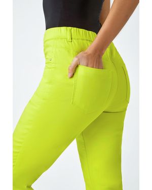 Roman Cropped Stretch Elastic Waist Denim Jegging - Yellow