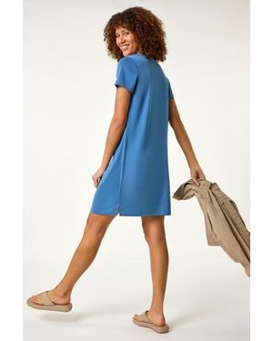Roman Stitch Detail T-Shirt Dress - Blue