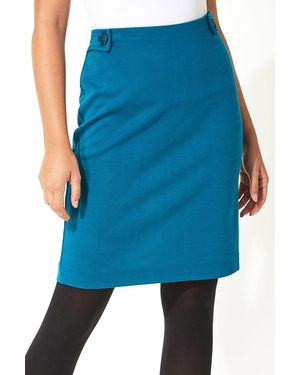Roman Button Detail Ponte Skirt - Blue