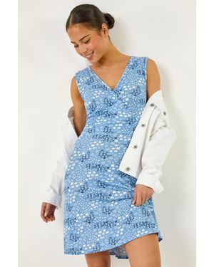 Roman Petite Ditsy Floral Wrap Dress - Blue